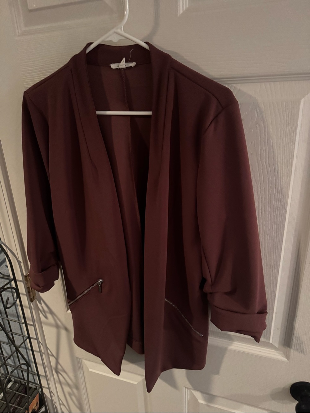 Maurices Open-Front Pink Blazer with Zipper Pockets
